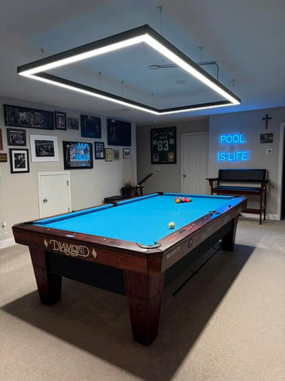 Perimeter pool table light over a 9ft diamond pool table